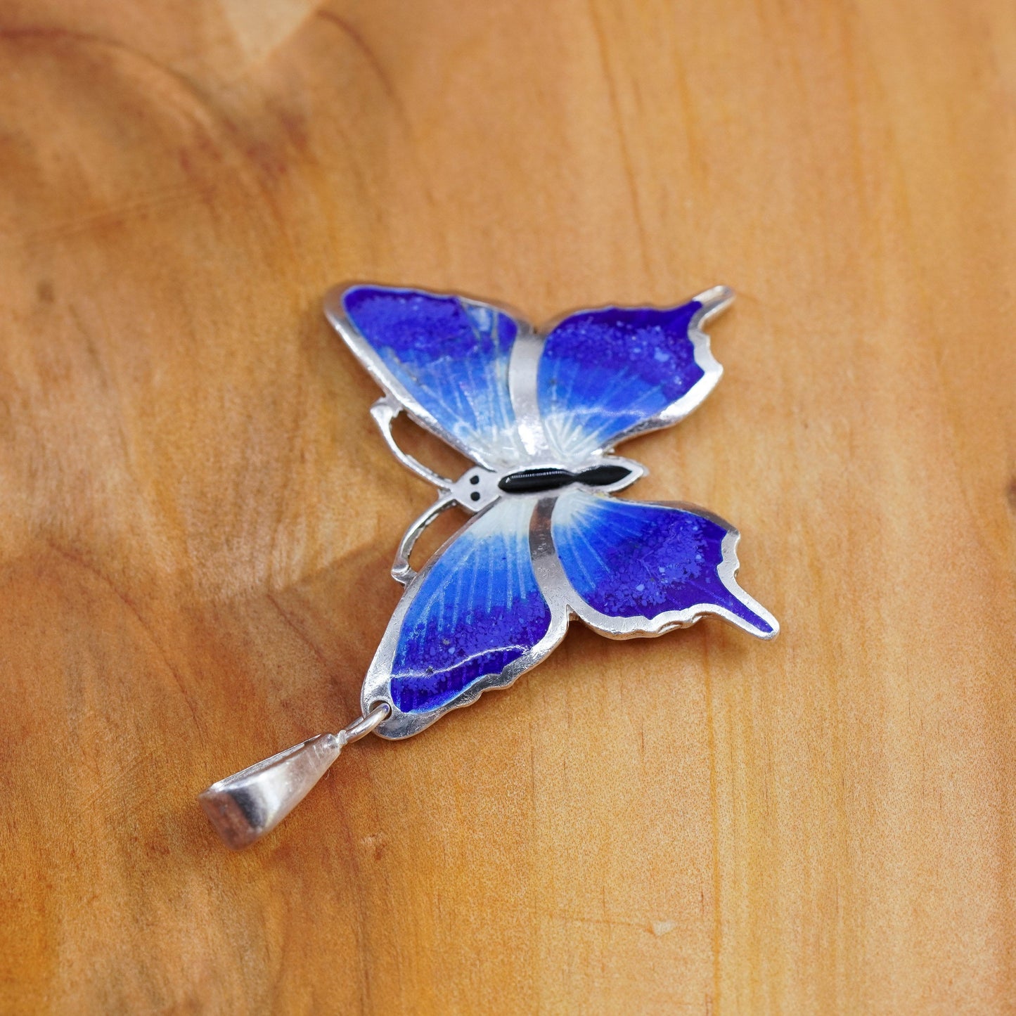 Vintage ramirez 980 Sterling silver handmade pendant, 980 butterfly blue enamel