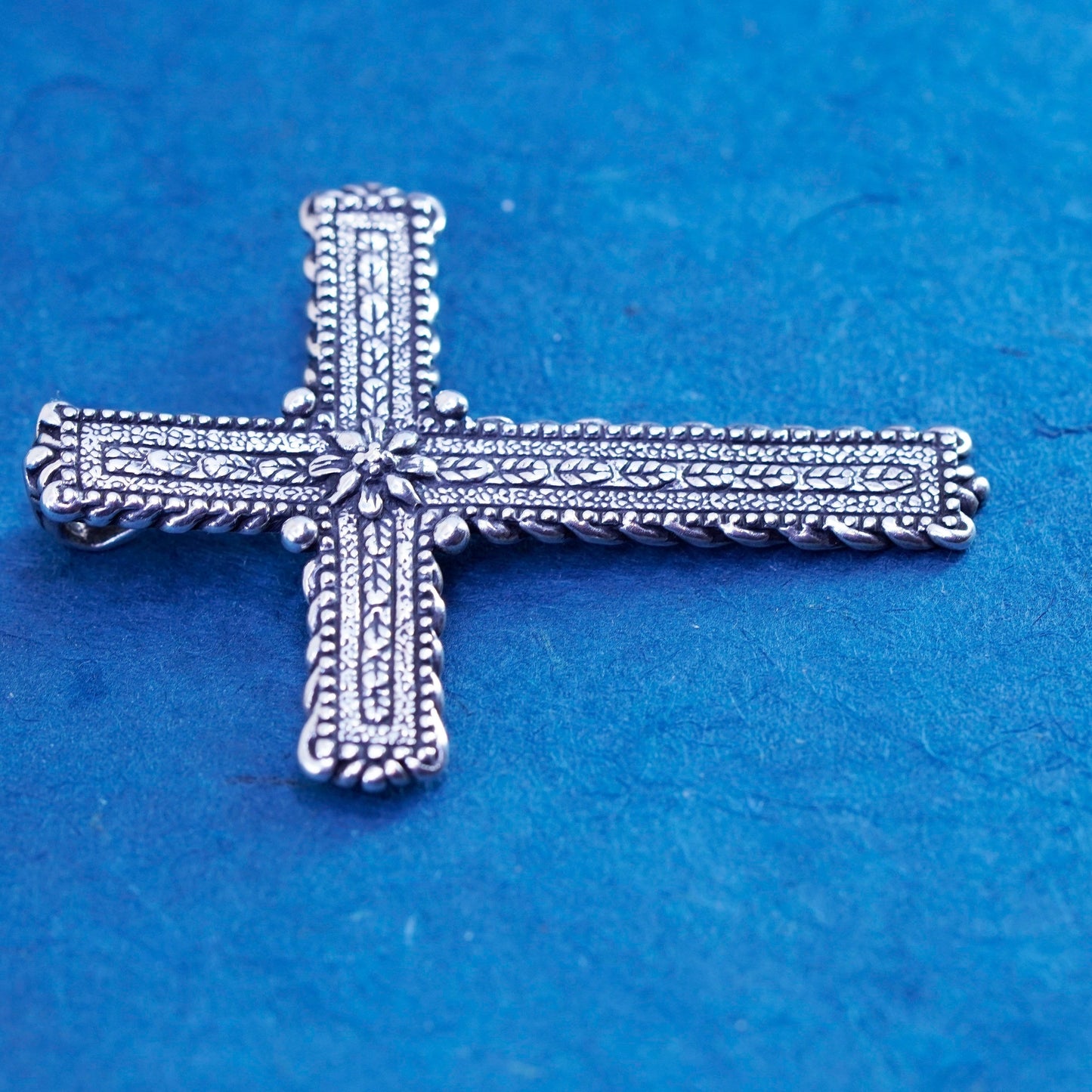 Vintage sterling silver handmade pendant, textured 925 cross