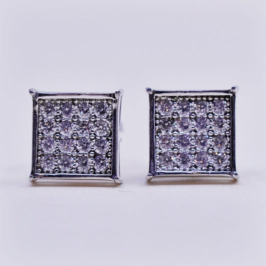 Vintage Lusso sterling silver earrings, 925 studs with square cluster diamonds