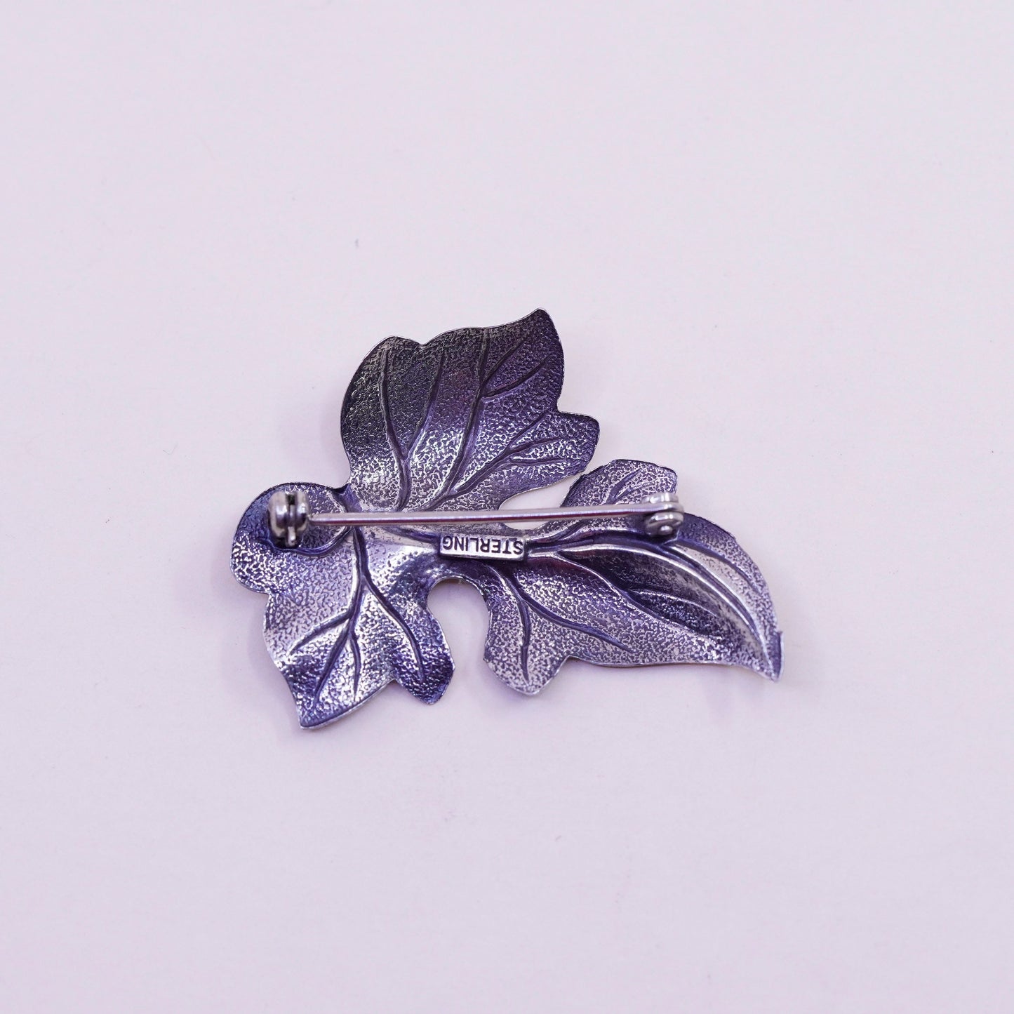 Vintage Beau Sterling silver handmade brooch, solid 925 silver grape leaf pin