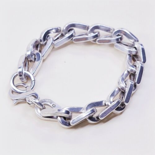 6.75”, Vtg Luck Sterling Silver Handmade Men’s Bracelet, Bold 925 Fancy Links