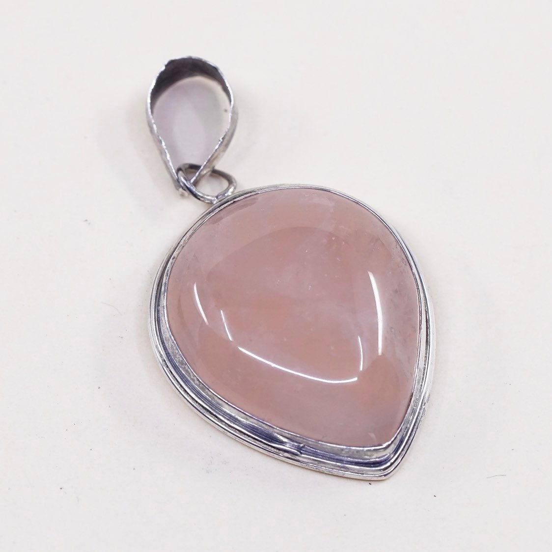 VTG handmade sterling silver charm, solid 925 silver pink quartz heart pendant