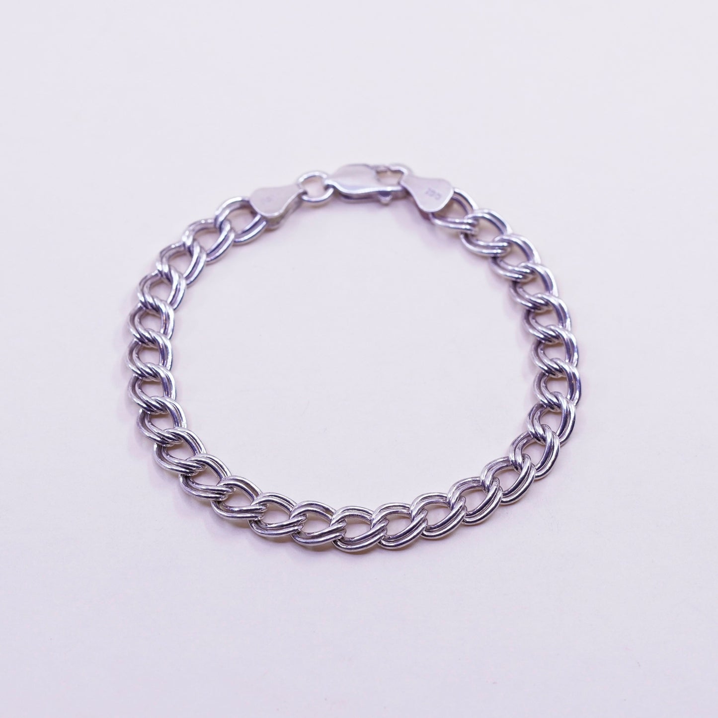 7”, 7mm, Vintage sterling silver double curb bracelet, 925 chain