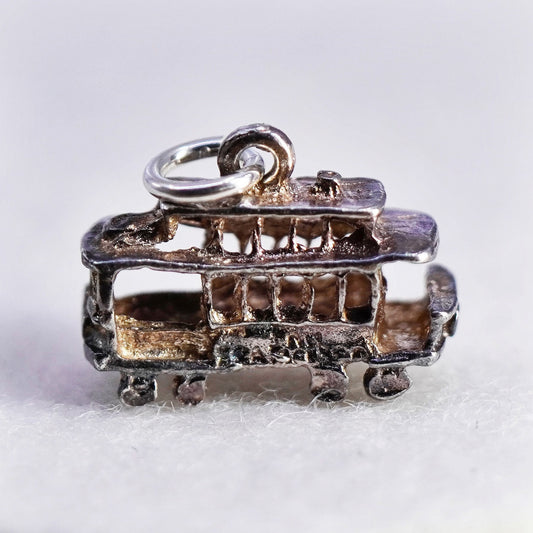 Antique Sterling silver handmade 925 cable transport bus charm pendant