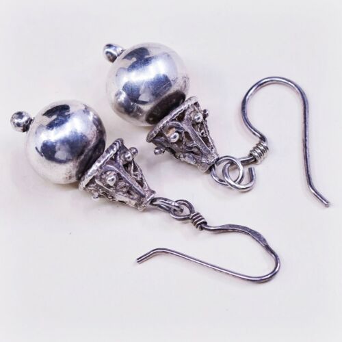 vtg Sterling silver handmade earrings, southwestern 925 w/ Bali bead dangles