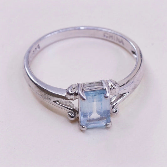 sz 7.25, vtg Sterling silver statement ring, 925 stackable band w/ blue topaz
