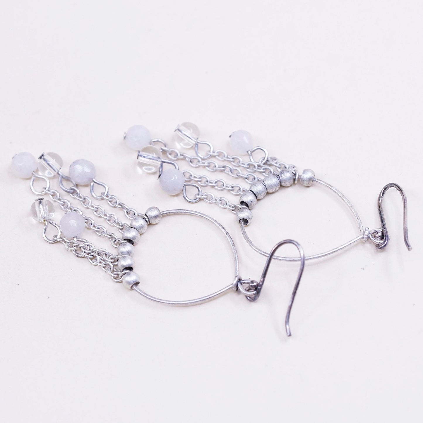 vtg sterling silver handmade earrings, 925 w/ cluster crystal fringe dangles