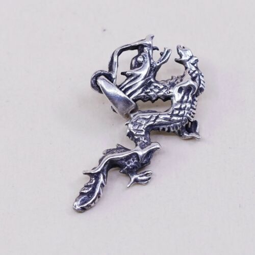 Vtg sterling 925 silver Handmade Orient Dragon Pendant Charm, Silver Twsted