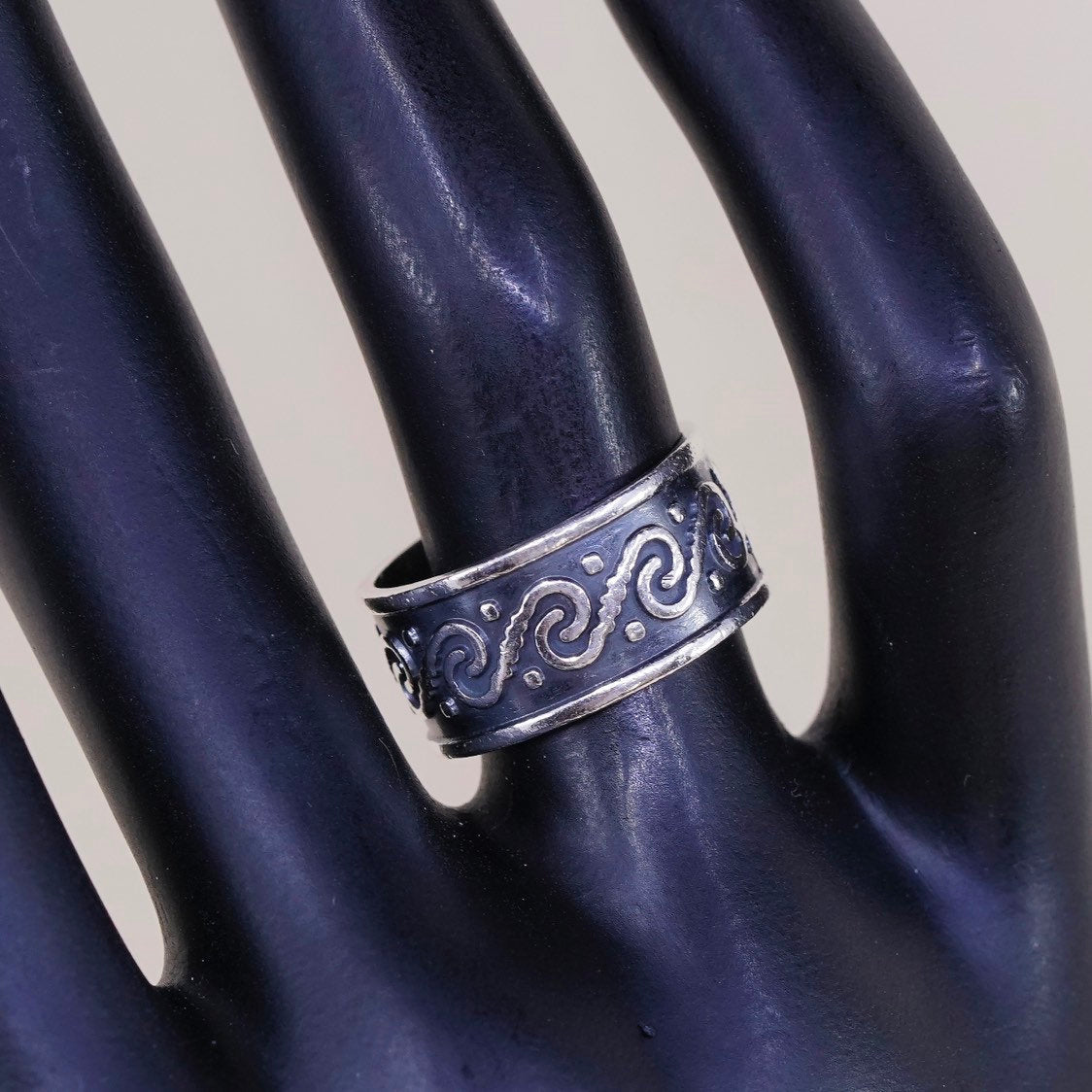 sz 6.5, vtg Sterling silver handmade ring, mexico 925 band w/ swirl wave