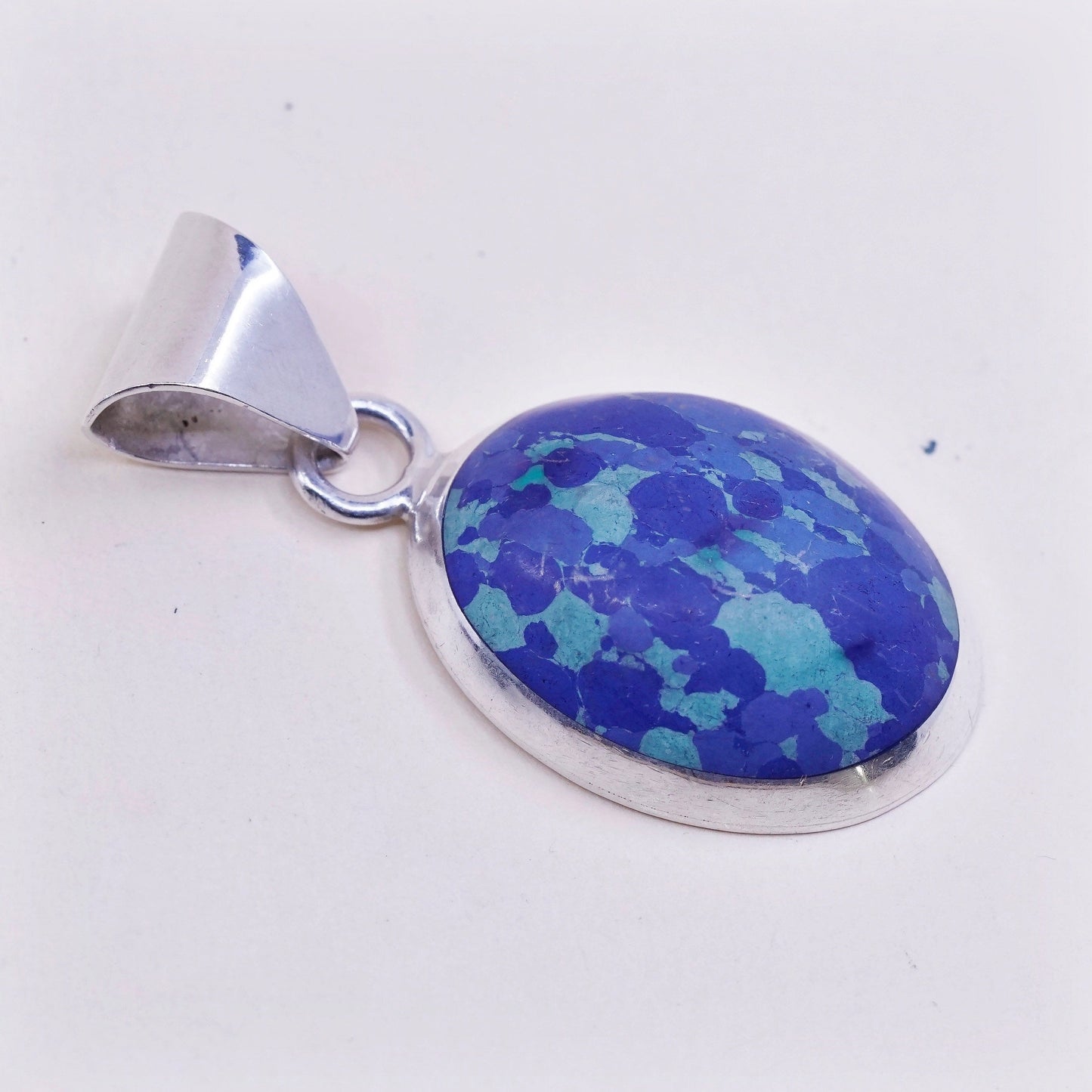 Vintage handmade sterling silver charm, mexico 925 with oval azurite