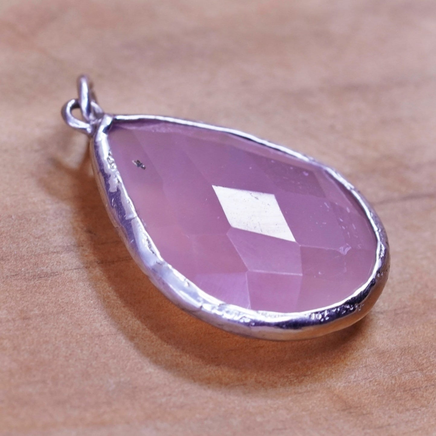 Vintage Sterling silver handmade pendant, 925 teardrop with pink quartz