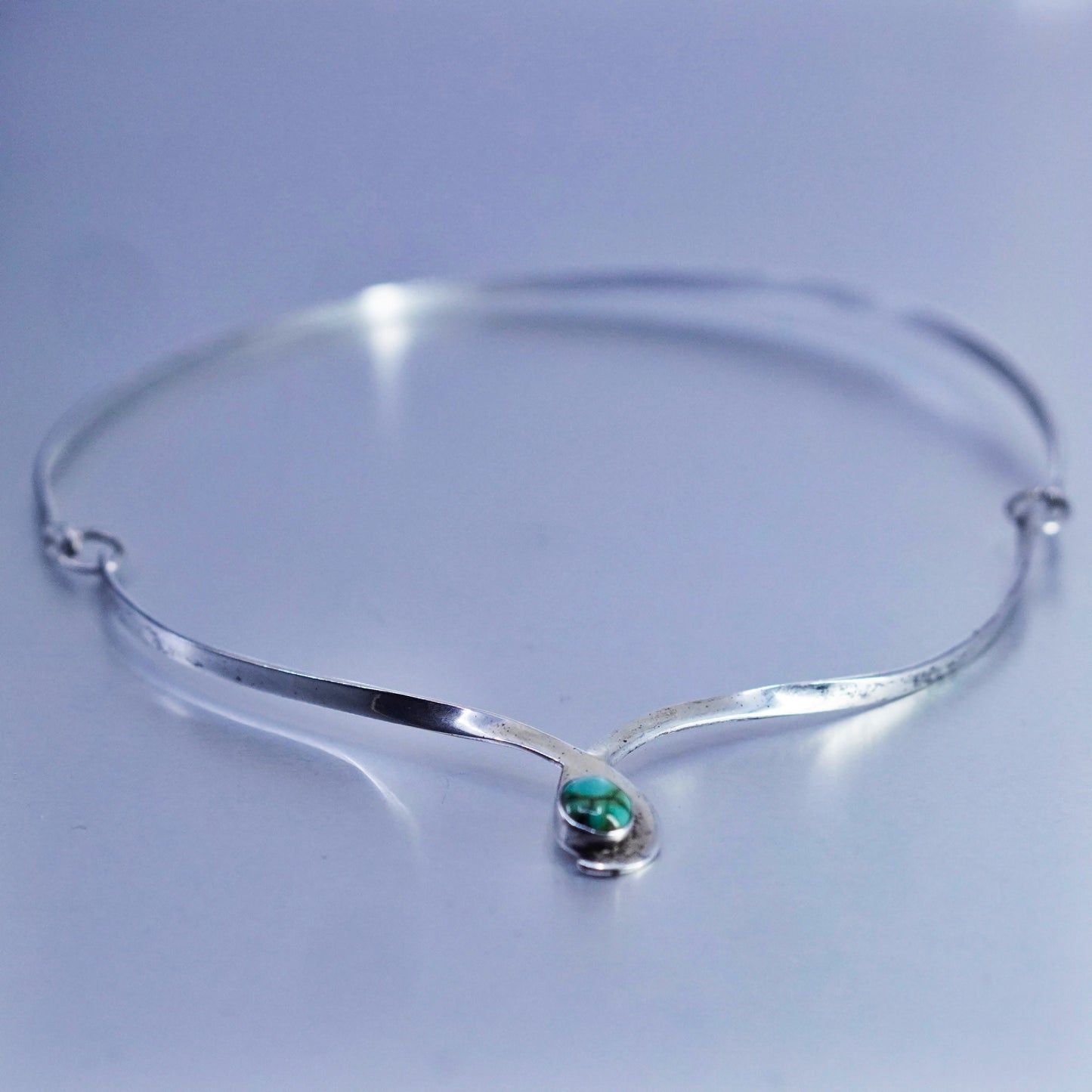 16”, Sterling 925 silver choker collar necklace kingman spiderwebbed turquoise