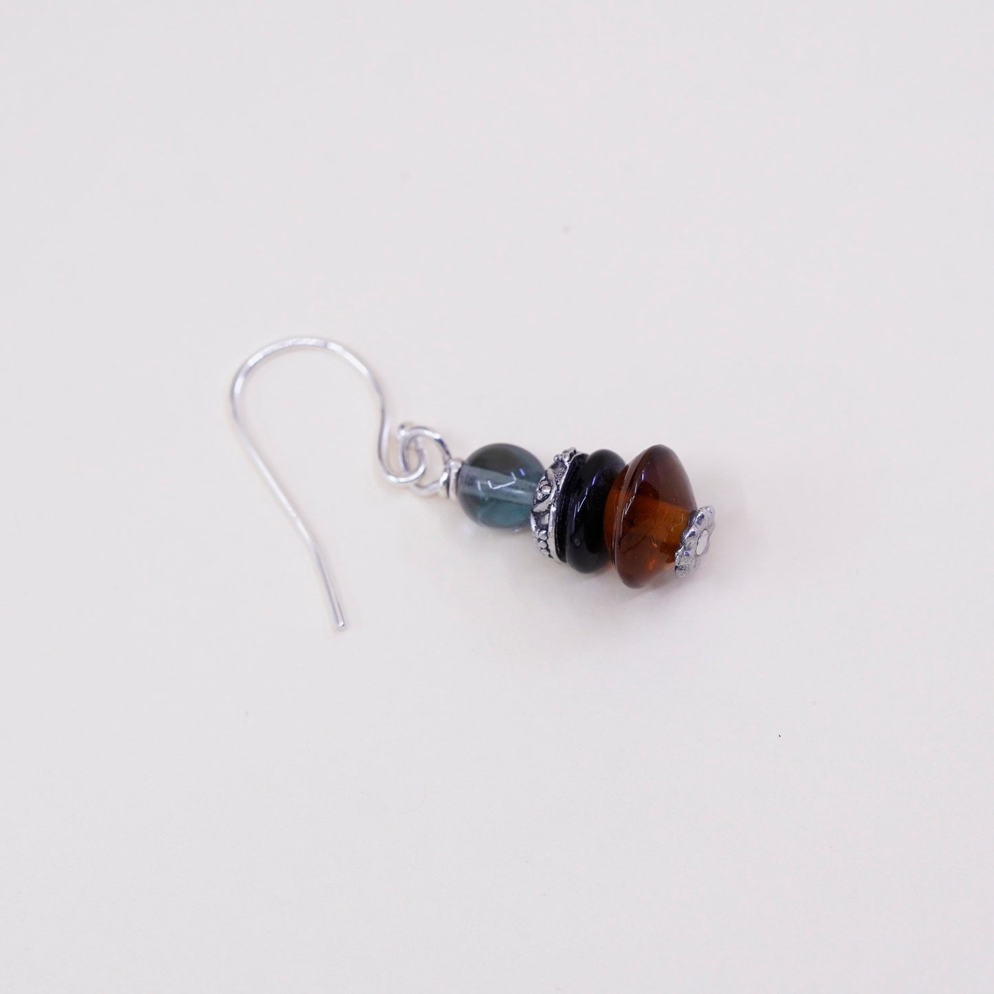 Vintage Sterling silver handmade earrings, 925 hook with amber obsidian beads