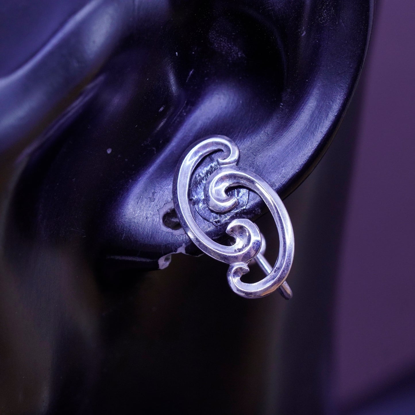 Vintage Sterling silver handmade earrings, 925 swirly screw on earrings