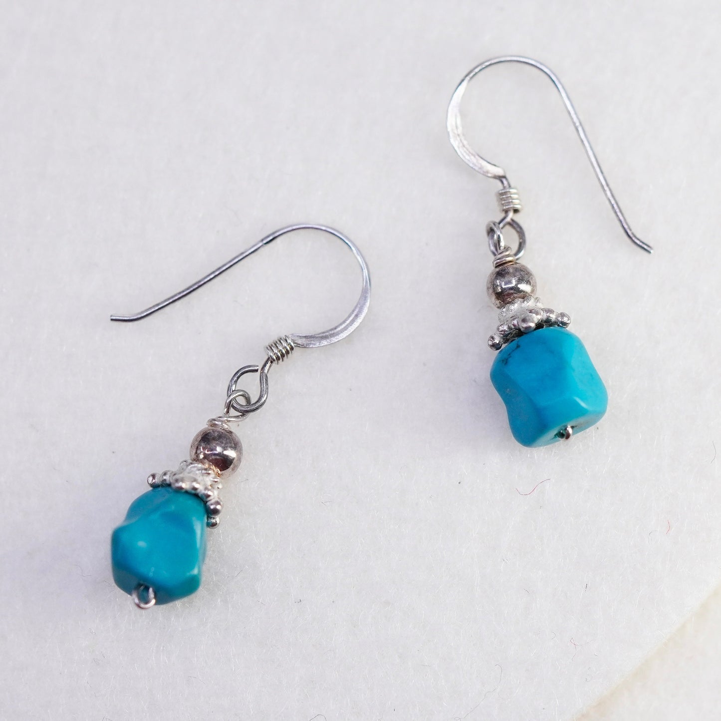 Vintage Sterling 925 silver handmade earrings with turquoise nugget