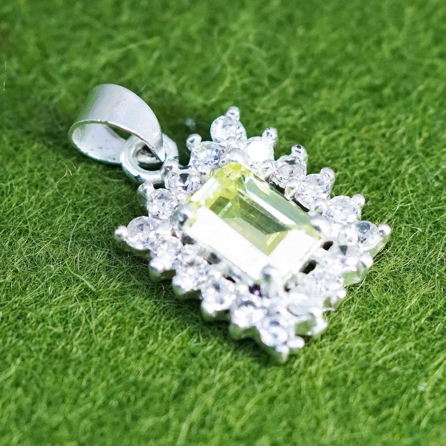 Vintage handmade Sterling silver pendant, 925 silver with peridot and crystal