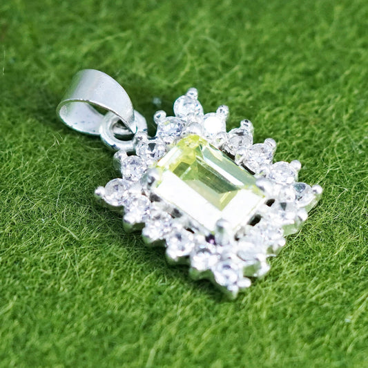 Vintage handmade Sterling silver pendant, 925 silver with peridot and crystal