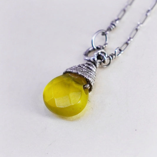 18”, sterling 925 silver necklace, teardrop citrine pendant w/ elongated chain
