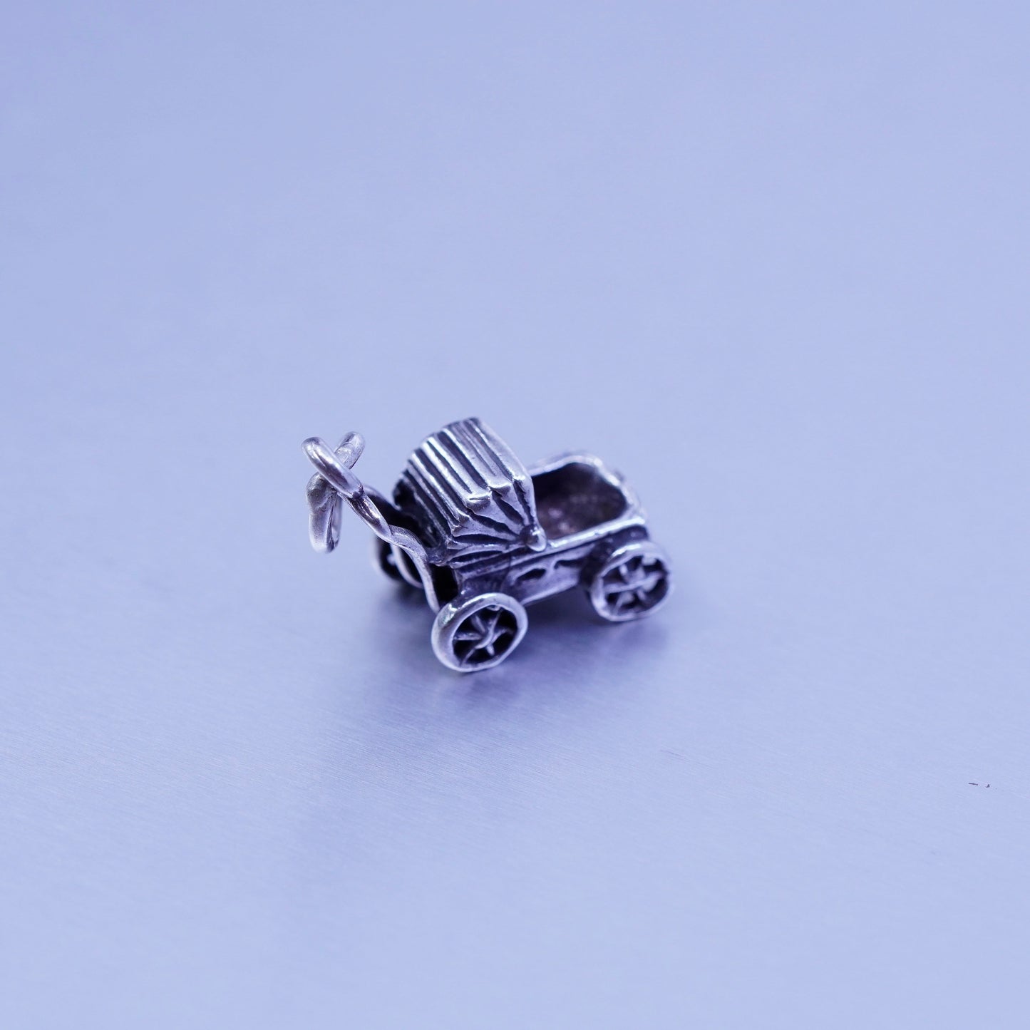 Antique Sterling silver handmade charms, 925 baby stroller cart