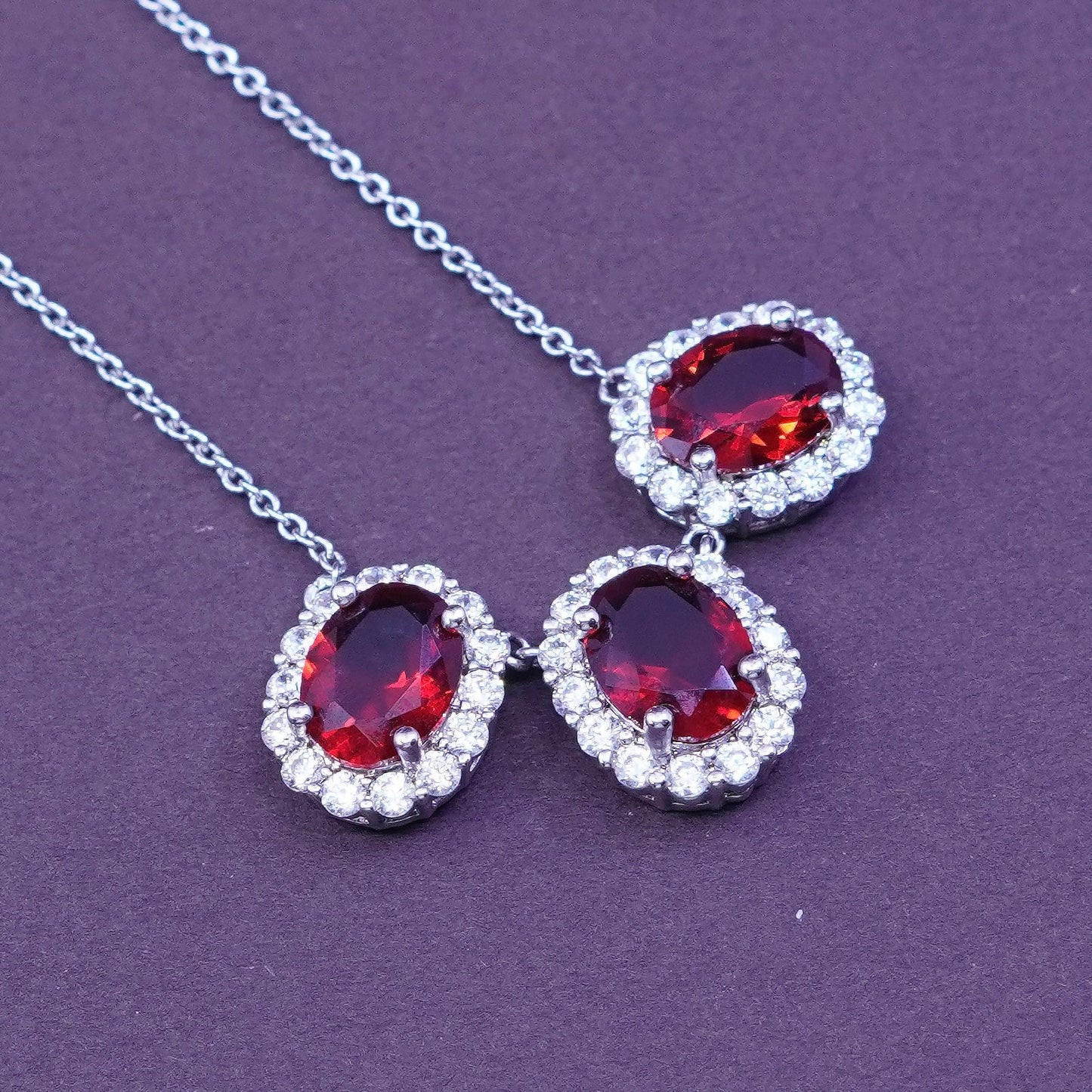 18”, sterling silver handmade necklace, 925 circle chain with oval ruby pendant