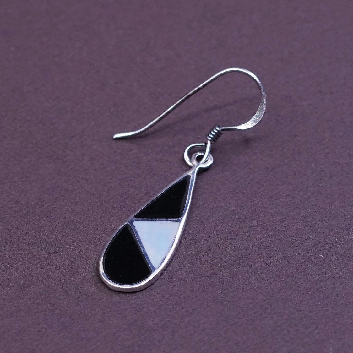 VTG Sterling silver handmade earrings, 925 w/ teardrop obsidian N MOP