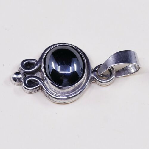 Vtg Mexico 925 Sterling Silver Handmade dolphin Pendant W/ Oval Hematite