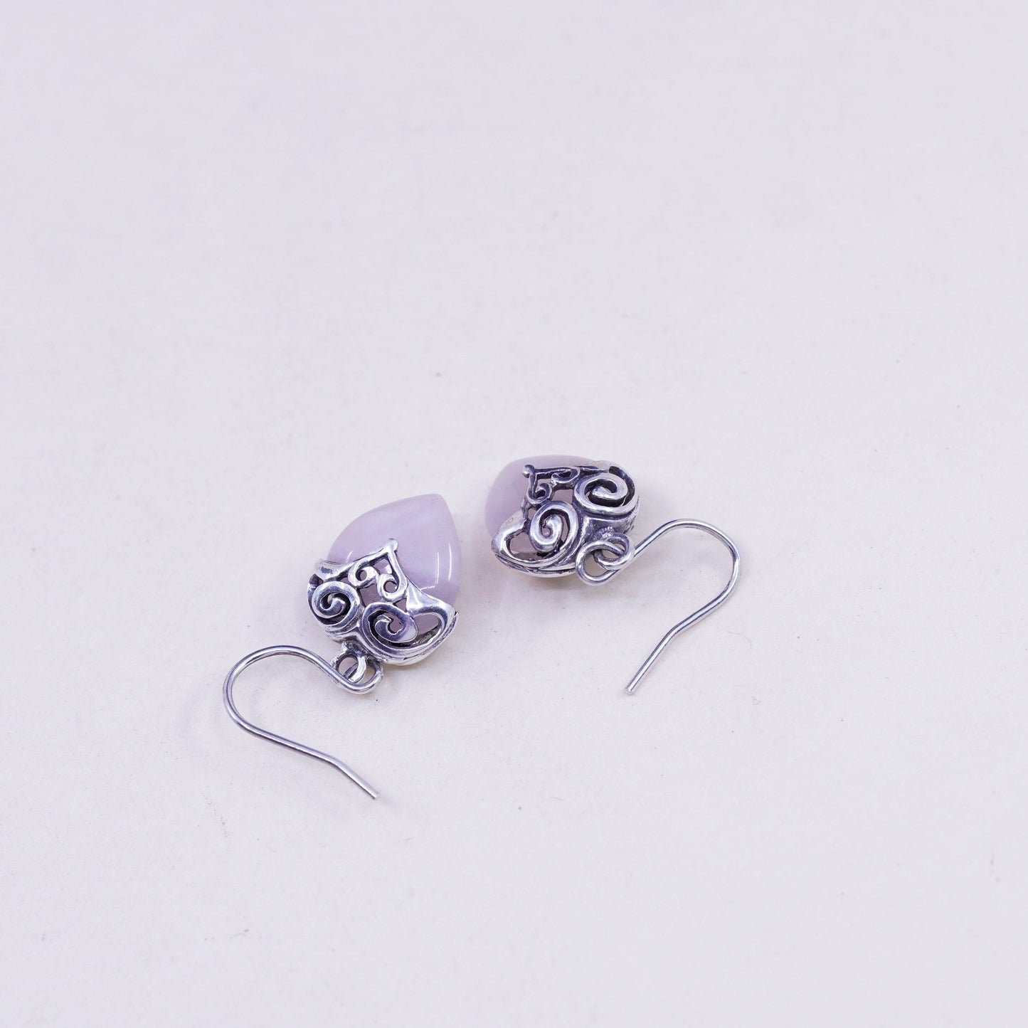 Vintage Sterling 925 silver handmade earrings, with heart quartz