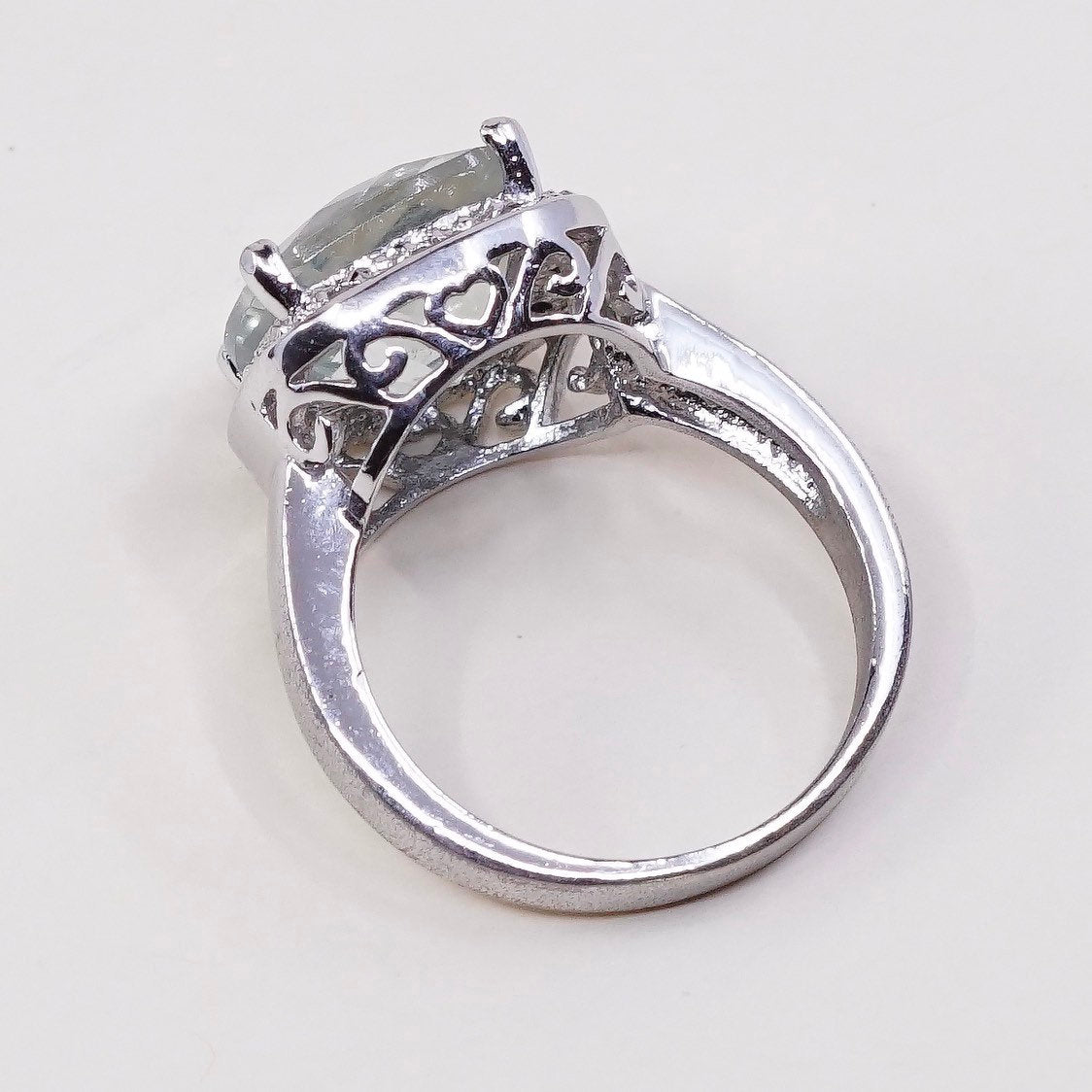 sz 8.25 sterling 925 silver handmade ring prehnite grapestone n genuine diamond