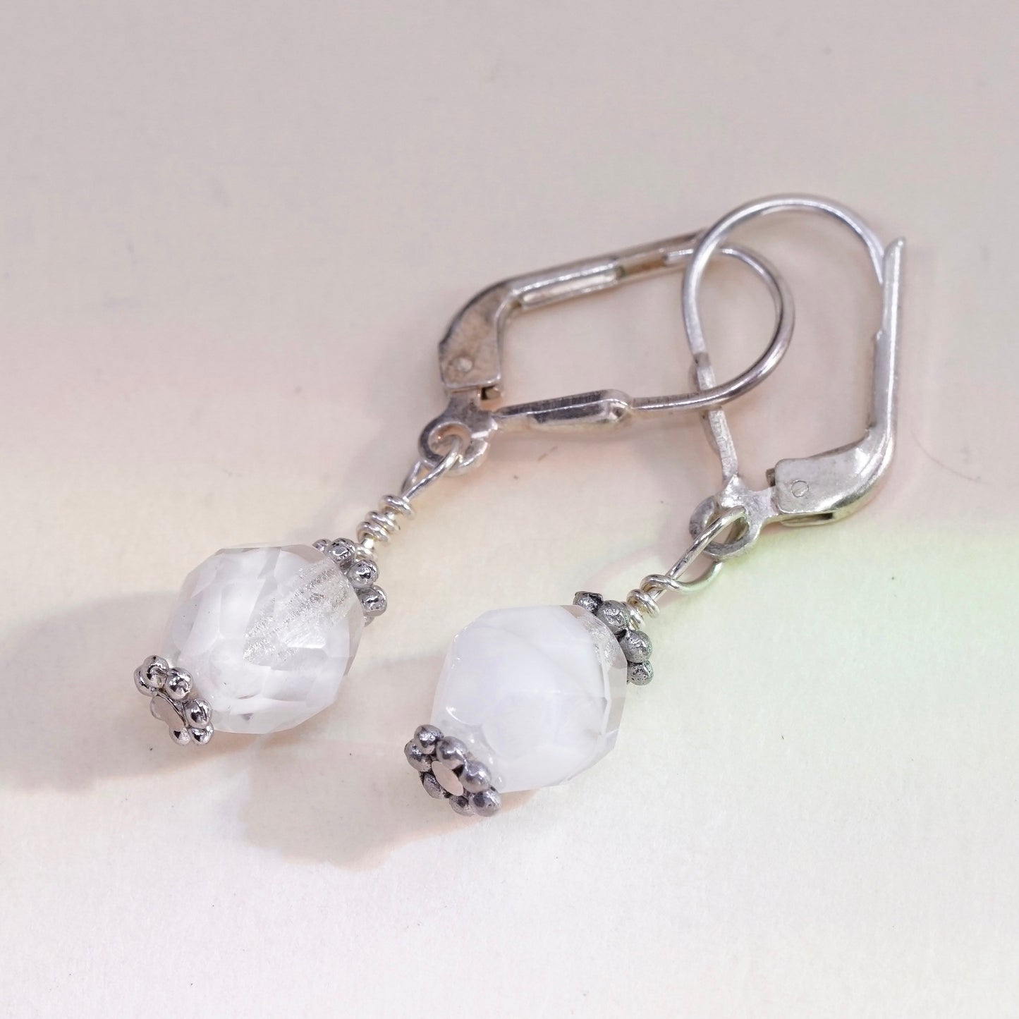 Vintage Sterling silver handmade earrings, 925 hooks with crystal drops