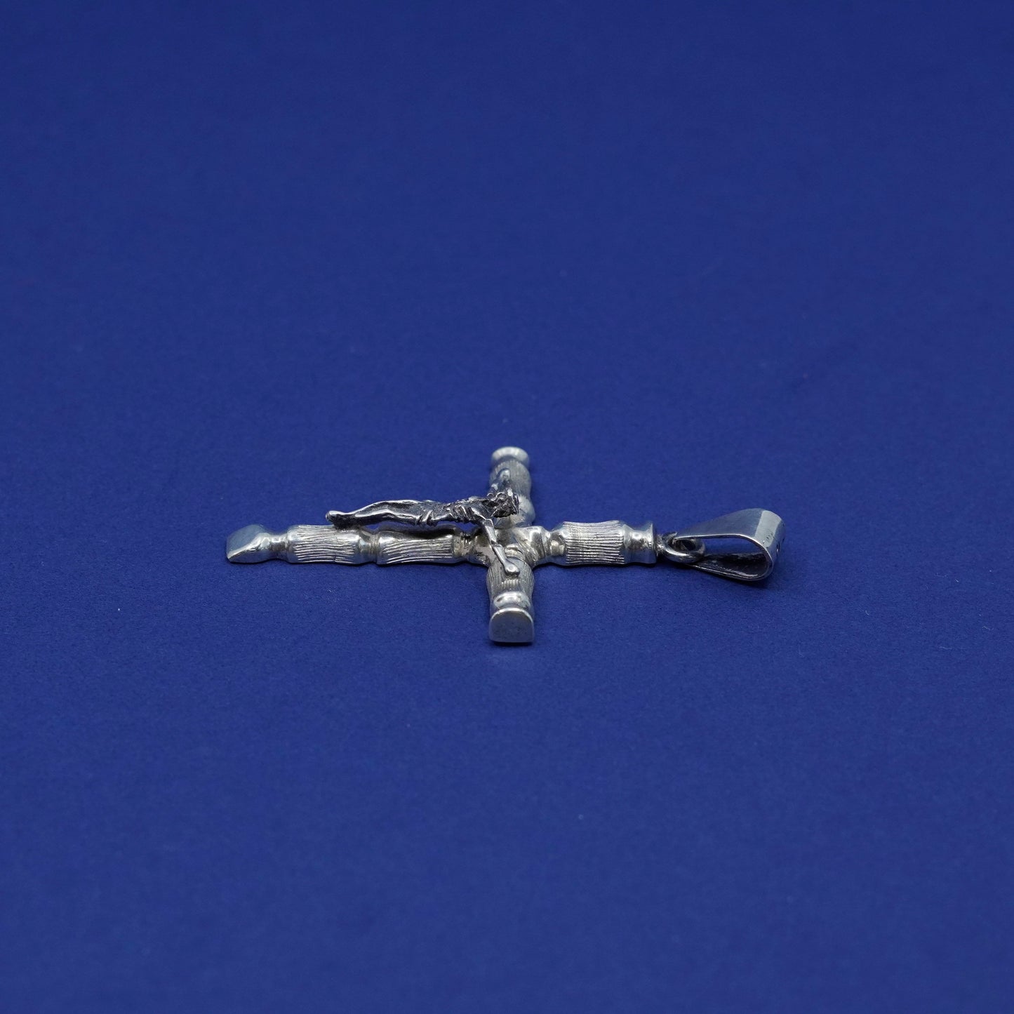 Vintage Sterling silver handmade pendant, 925 cross with Relief Jesus