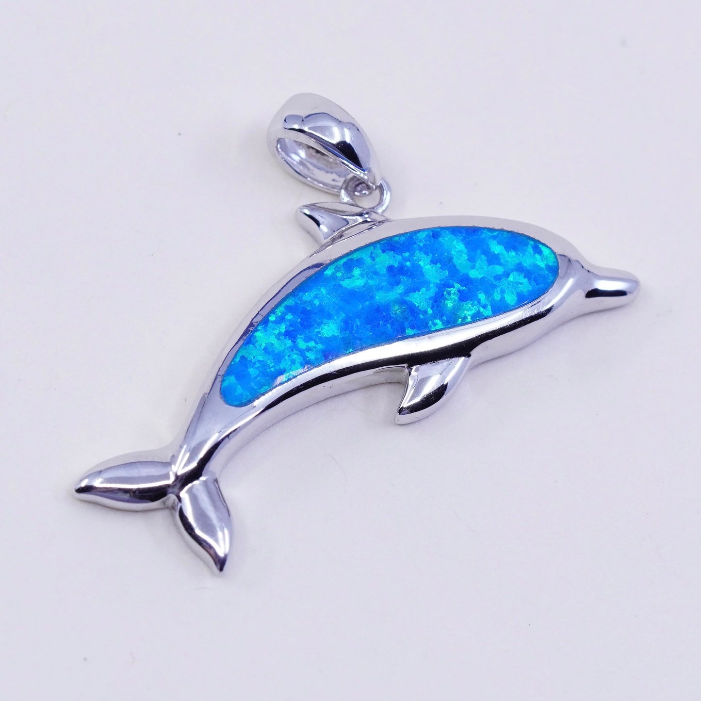 Vintage zuni Sterling silver handmade pendant, 925 dolphin with opal