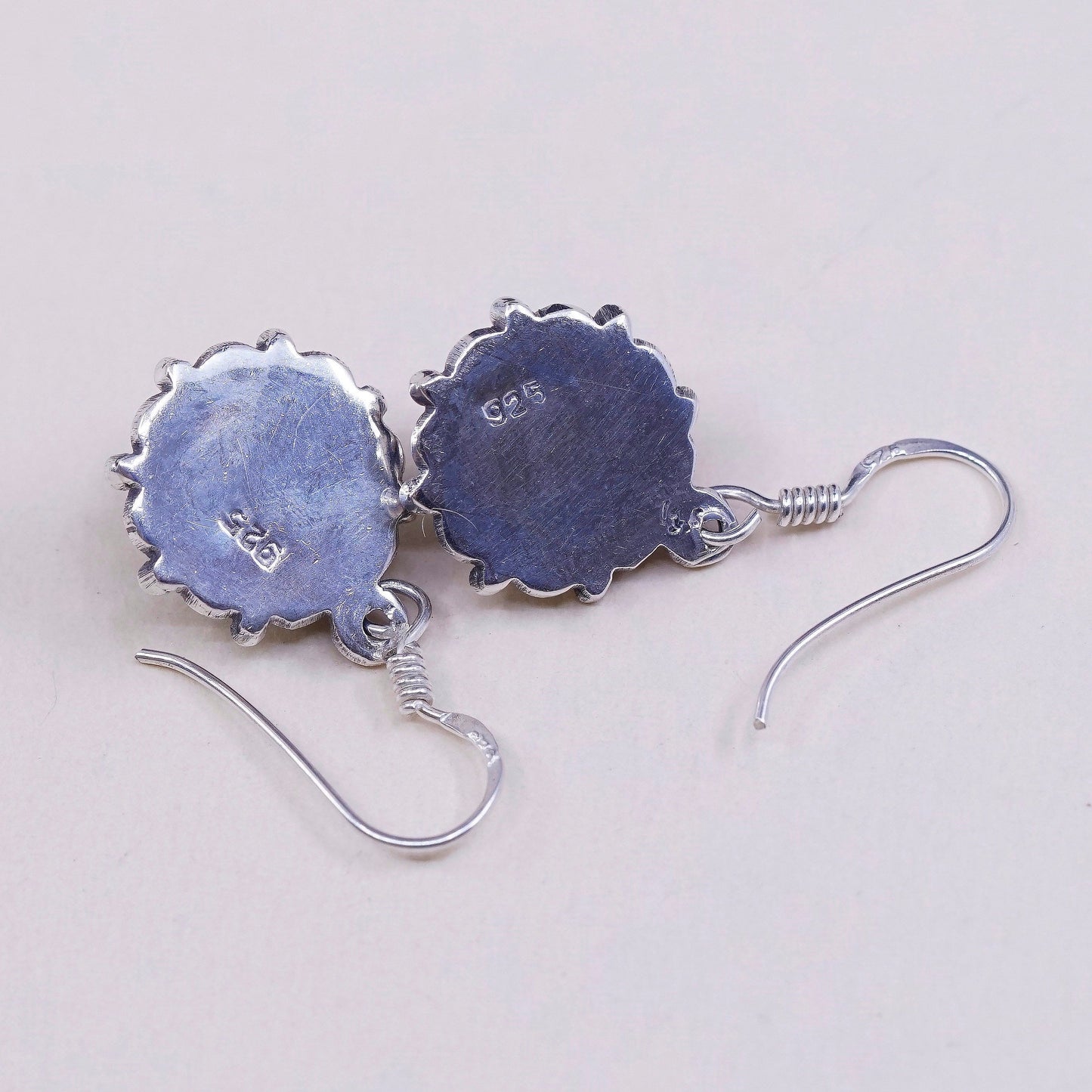 vtg Sterling silver handmade earrings, 925 drops w/ obsidian n beads