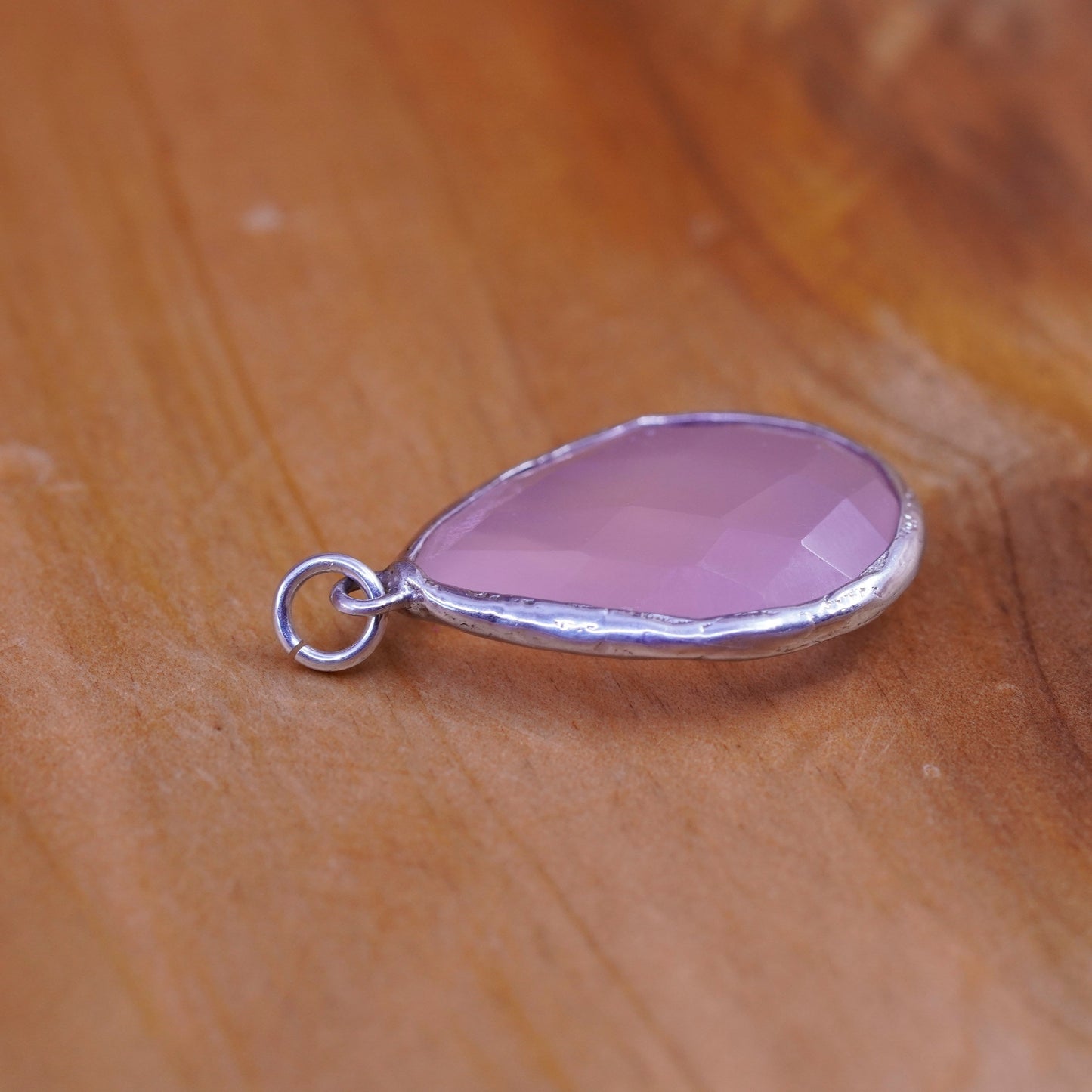 Vintage Sterling silver handmade pendant, 925 teardrop with pink quartz