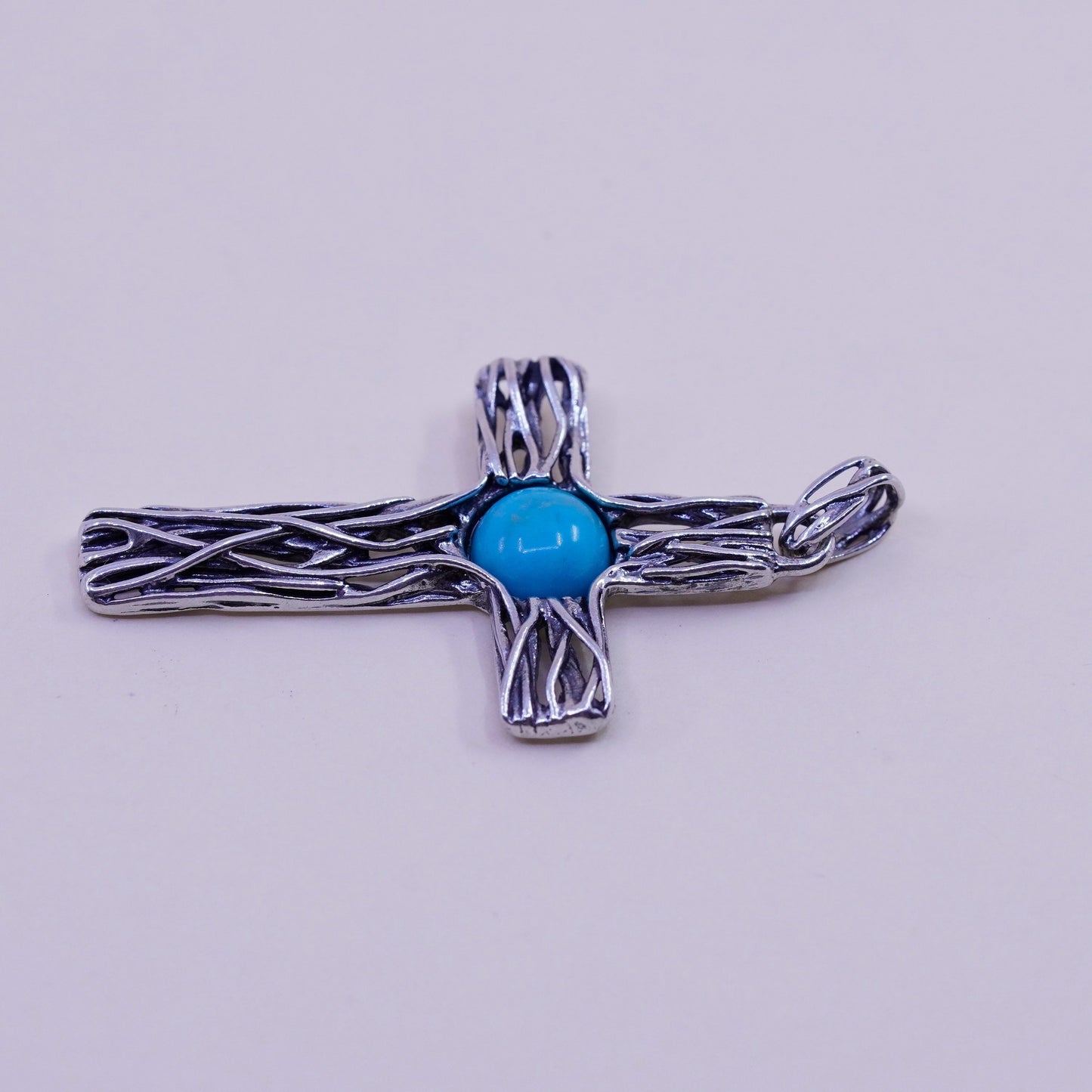 Israel PZ sterling 925 silver handmade filigree cross pendant with turquoise