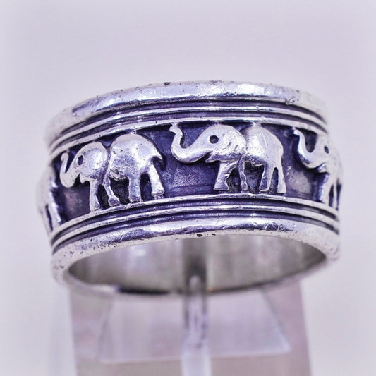 Size 7, vintage sterling silver handmade ring. 925 elephant band