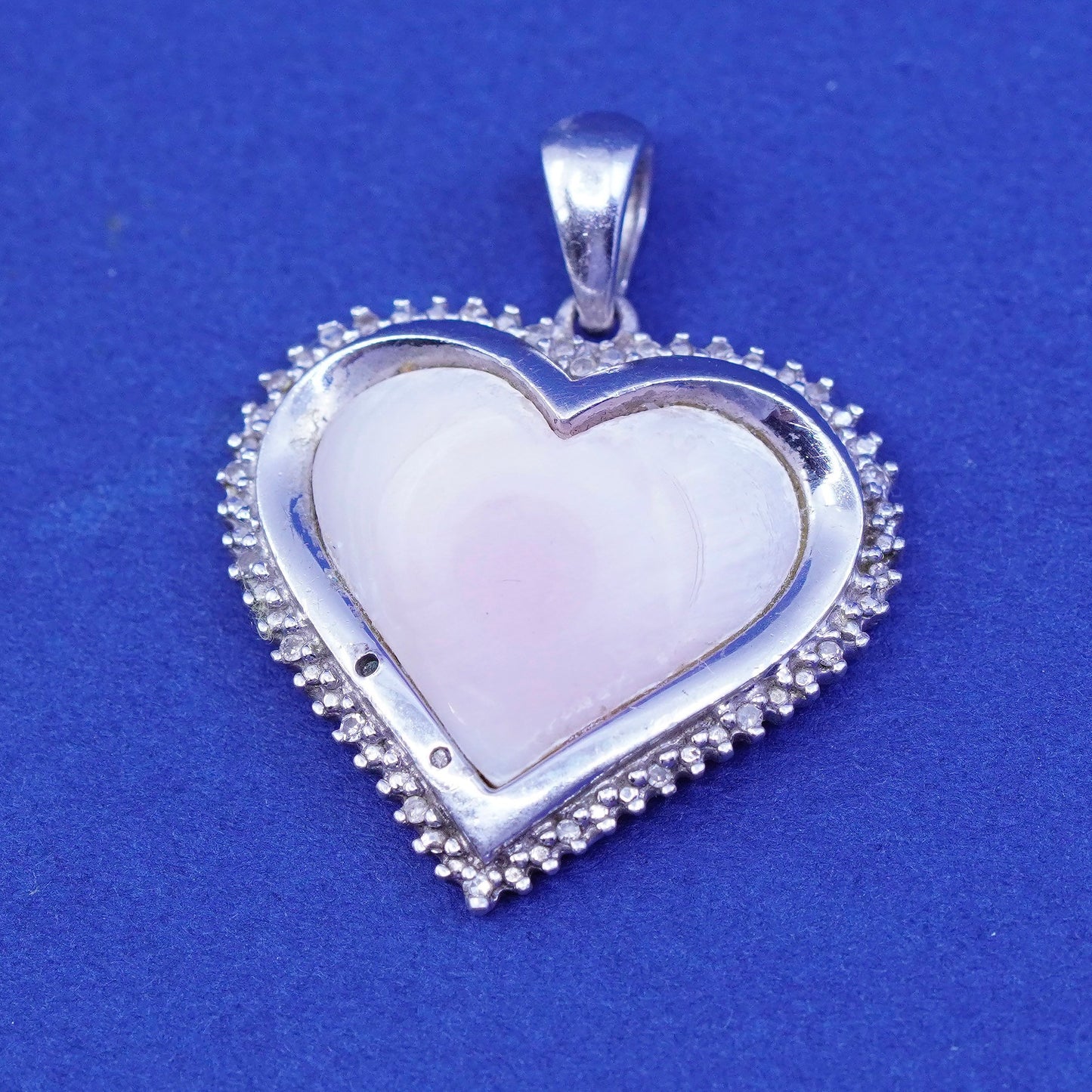 Sterling 925 silver handmade pendant with heart pink mother of pearl N diamond