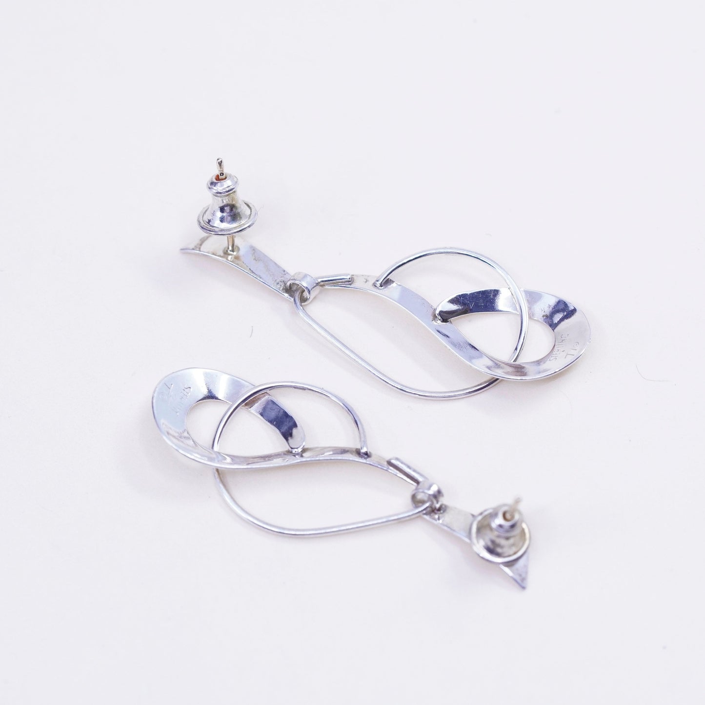 Vintage sterling 925 silver loop earrings, minimalist teardrop 14K gold posts