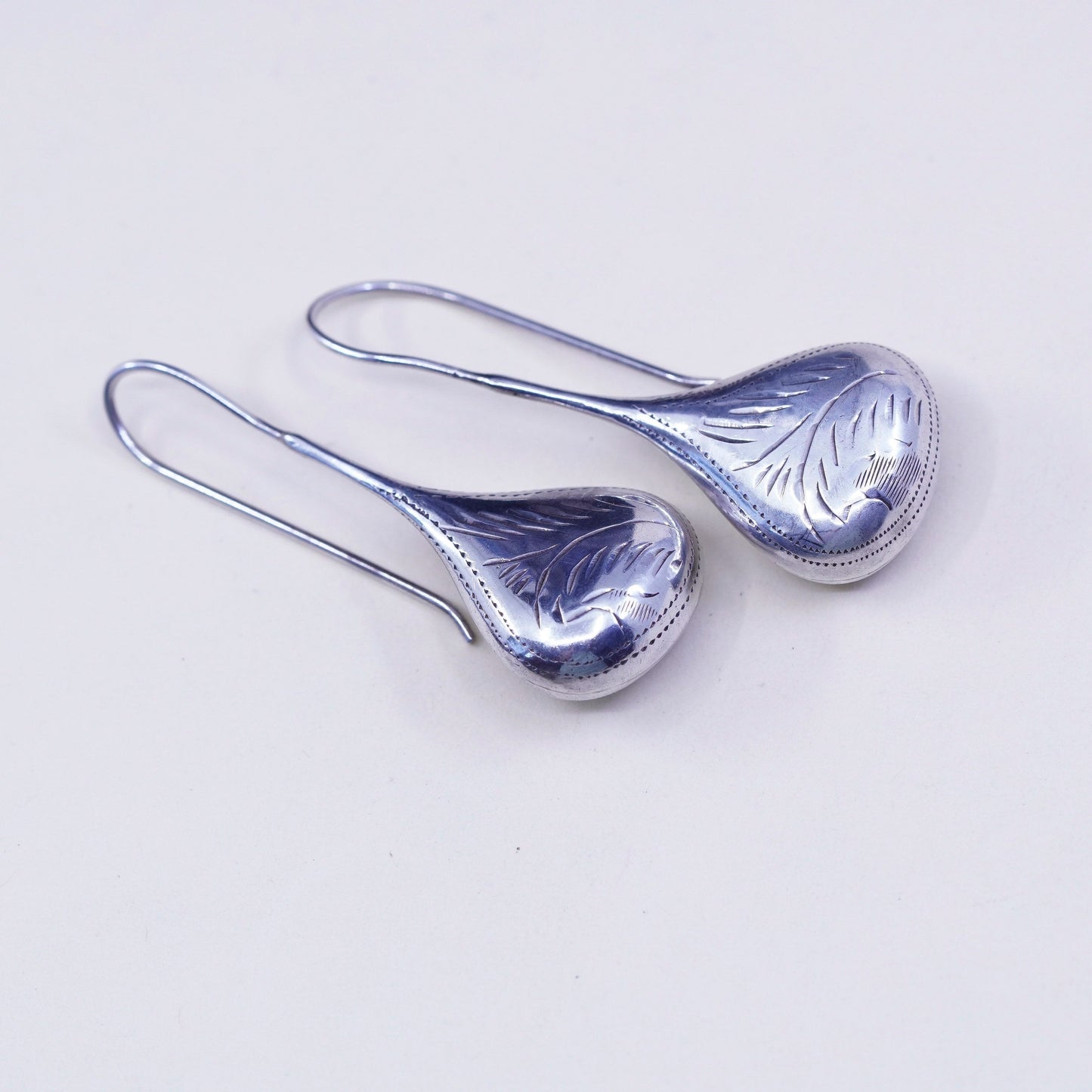 Vintage Sterling silver handmade earrings, textured puffy 925 teardrop dangles