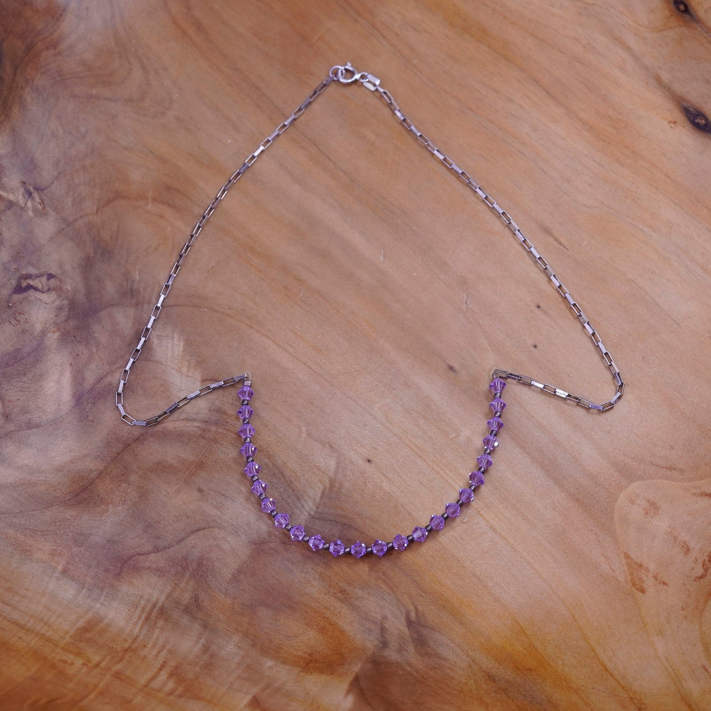 16”, Sterling silver Handmade necklace, elongated 925 chain with amethyst beads