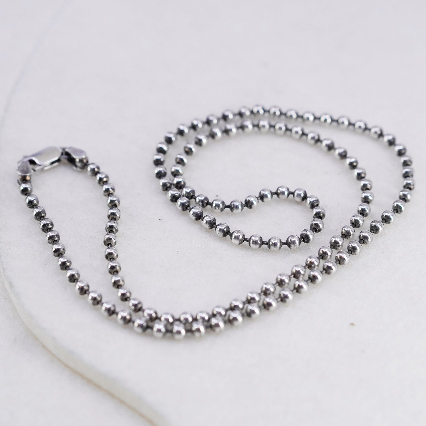 20” 2mm, vintage Italy Sterling 925 silver bead chain necklace