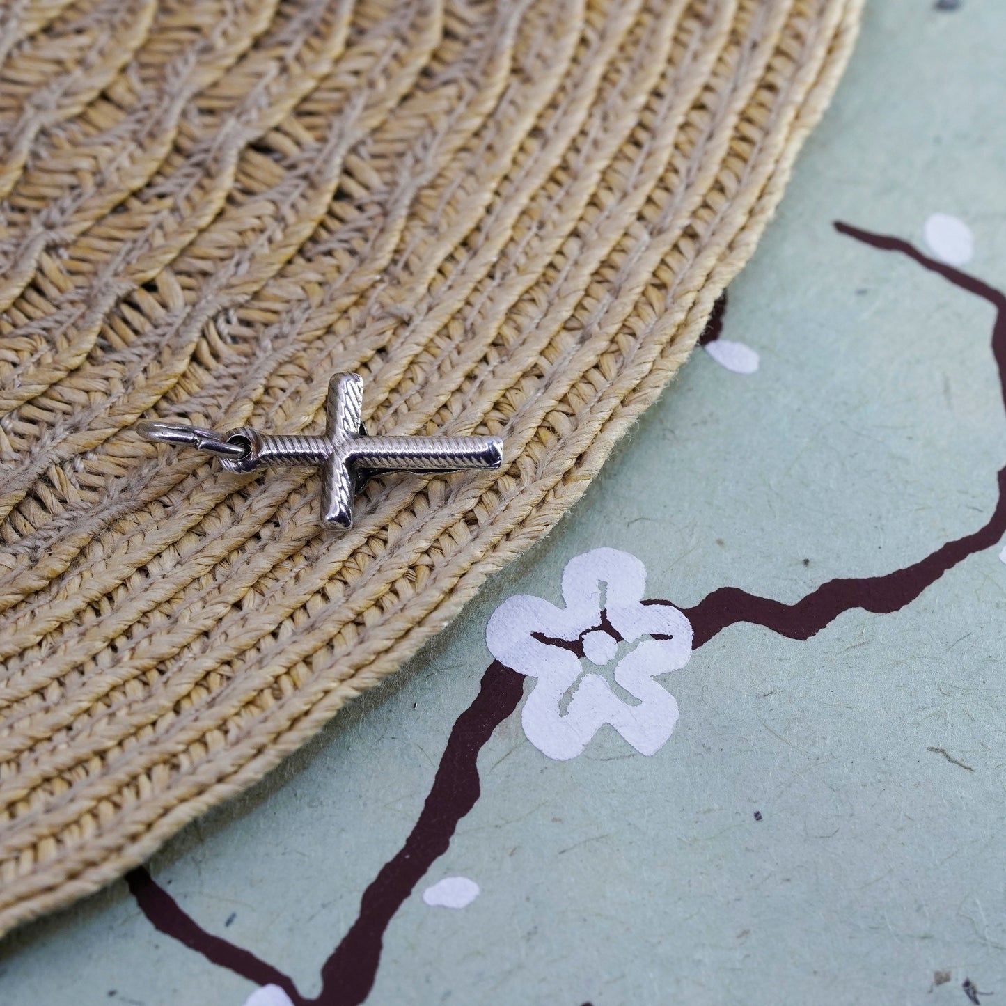 Vintage Sterling silver handmade pendant, tiny 925 cross with Jesus