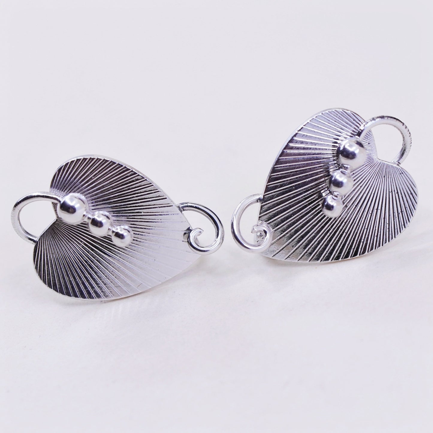 Vintage Sterling silver handmade earrings, 925 screw back leaf with beads