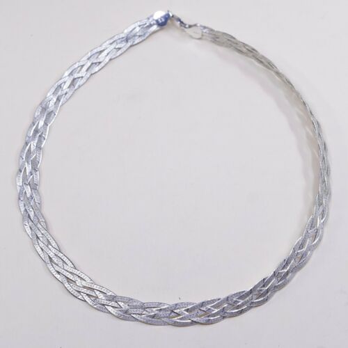 16”, 9mm Vtg Italy 5 Strands 925 Sterling Silver Braided Herringbone necklace