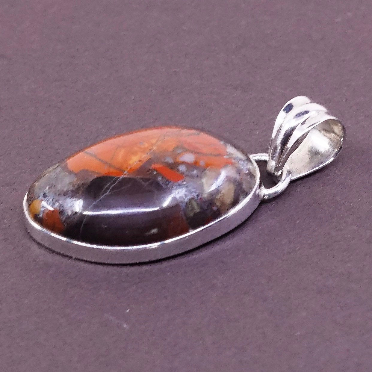 vtg Sterling silver handmade pendant with red and orange landscape jasper