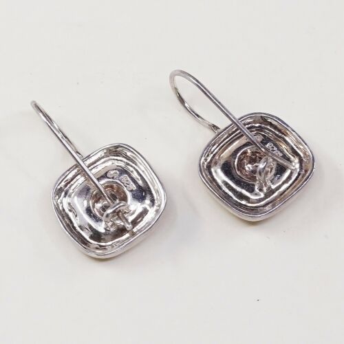 Vtg two tone Sterling Silver Square Shaped Earrings, 925 silver dangles W/ 14K