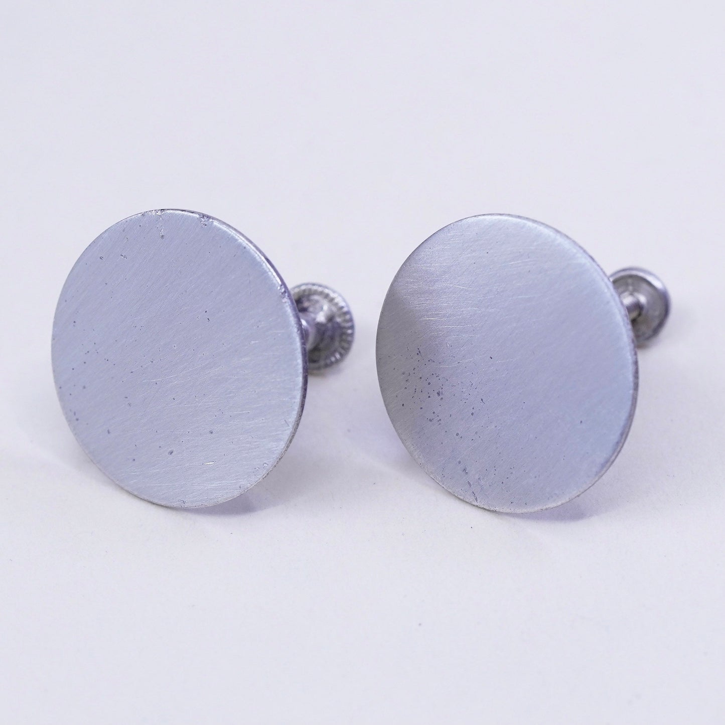 Vintage Sterling silver handmade earrings, matte 925 screw back earrings