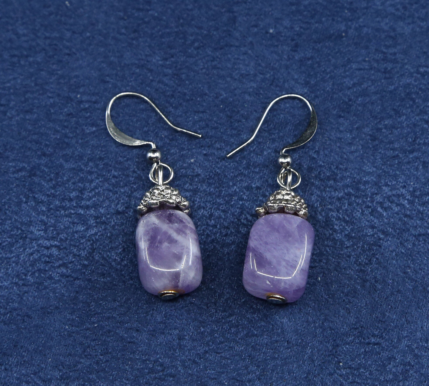 vtg sterling silver handmade earrings, 925 w/ cube amethyst dangles