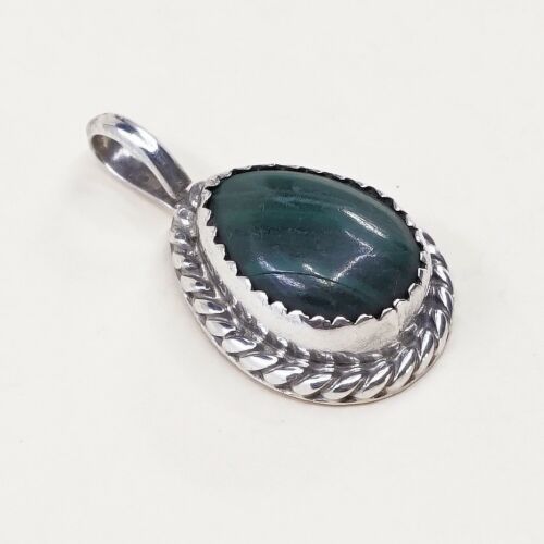 Vtg Sterling 925 Silver Handmade Pendant W/ Malachite, Stamped CT Sterling