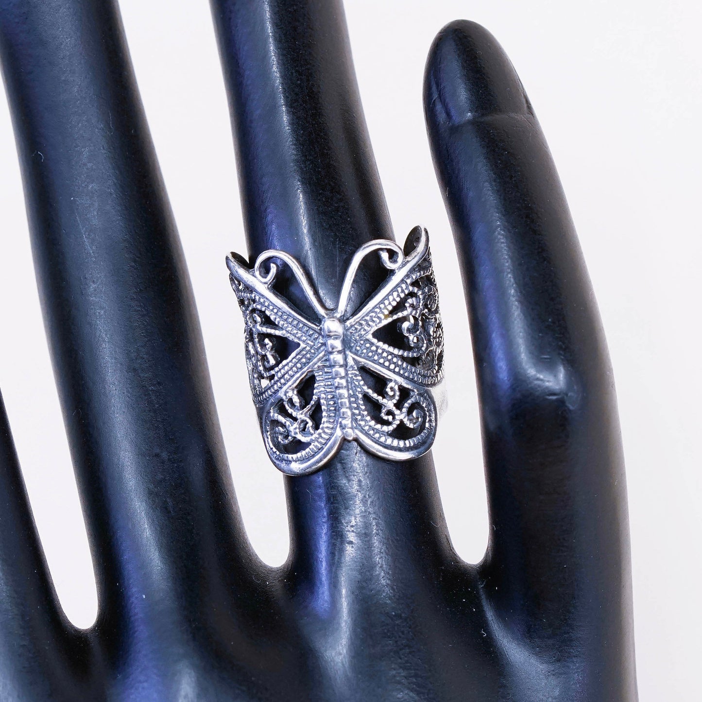Size 3, vtg Sterling silver handmade ring, 925 filigree butterfly band