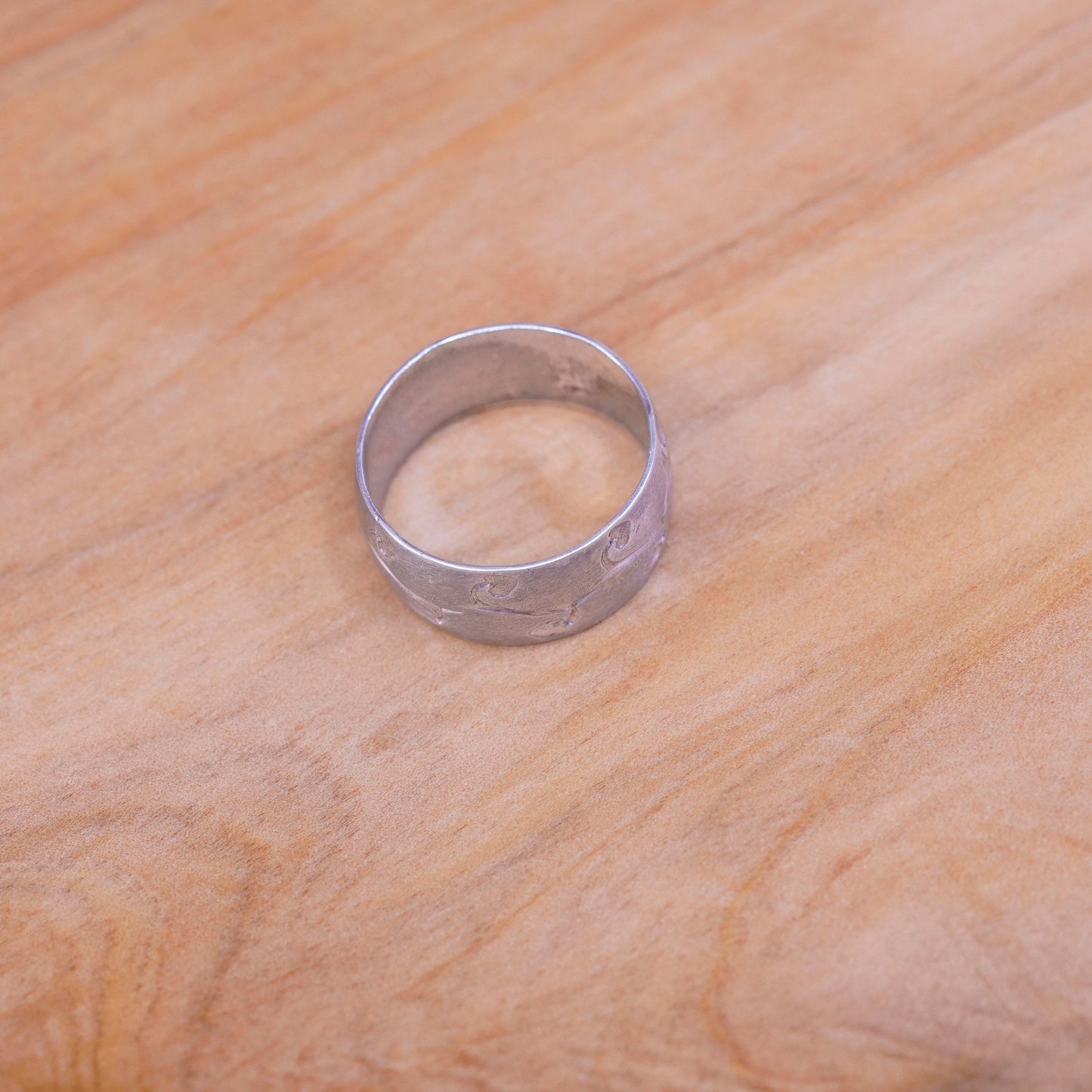 Size 6.75, vintage sterling silver handmade ring, vine textured 925 band